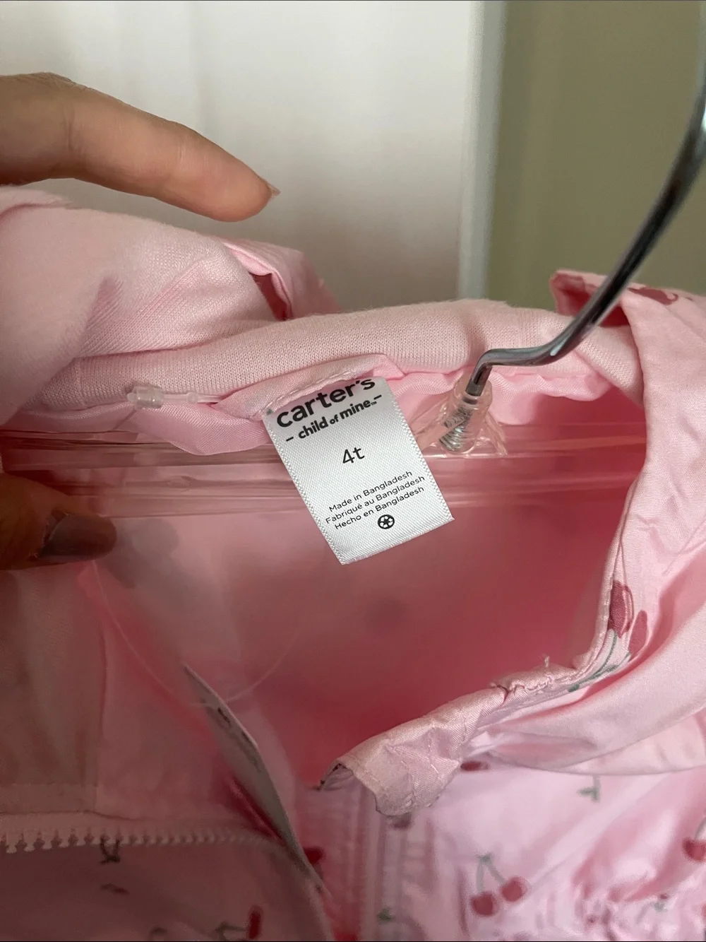 Pink Cherry-Print Hooded Girls' wind breaker jacket/ rain jacket